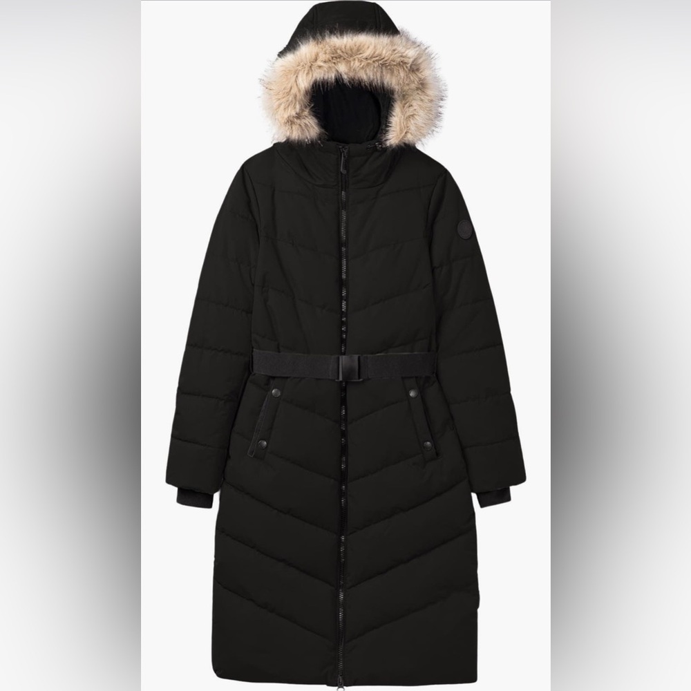 Noize Black Puffer Winter Jacket with Faux Fur Hood